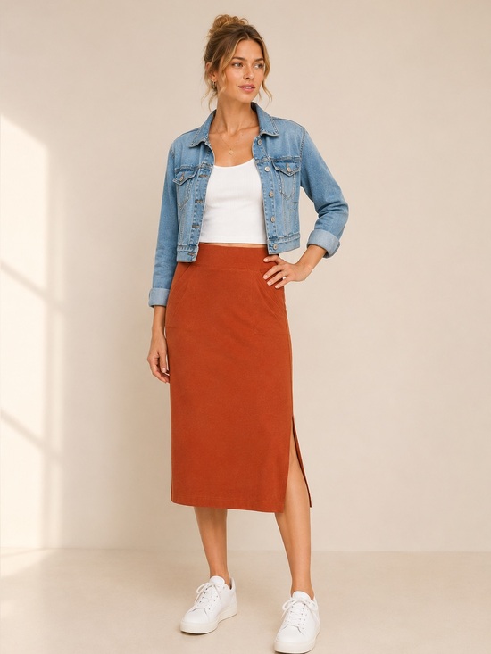 Lou & Grey Dresses & Skirts - Lou & Grey Signaturesoft Pocket Midi Skirt Rust Small Buttery Soft Side Slit